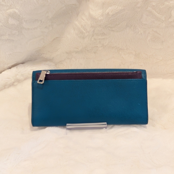 Coach Legacy Turnlock Teal & Purple Leather Wallet Silver Hardware EUC - Picture 5 of 15